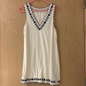 White Sleeveless Dress with Black Embroidery